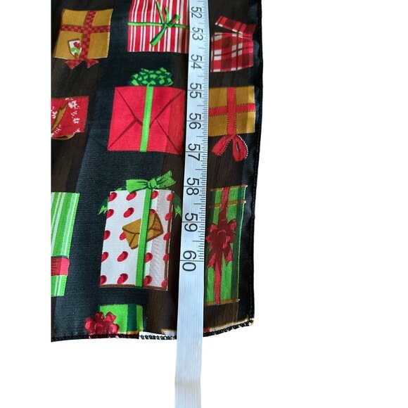 Holiday Gift Box Print Infinity Scarf 60"x13" Lightweight Sheer Satin Shawl - Picture 6 of 10